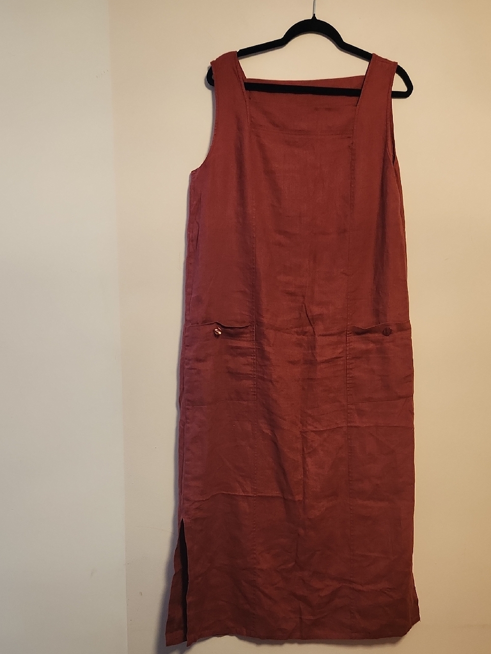 BICE Women’s Sleeveless Square Neck  Linen Maxi Dress in Shades Of Wine Size L